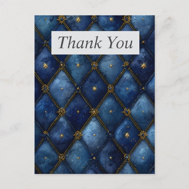 Postale Carte de remerciements Diamants Bleus et Or (Devant)