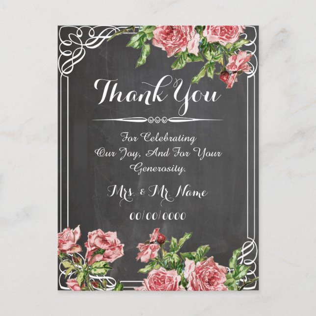 Postale carte de remerciements en damier à fleurs (Devant)