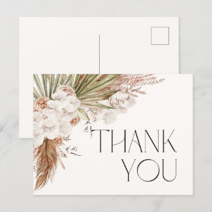 Postale Carte de remerciements floral et plumes de Bohême