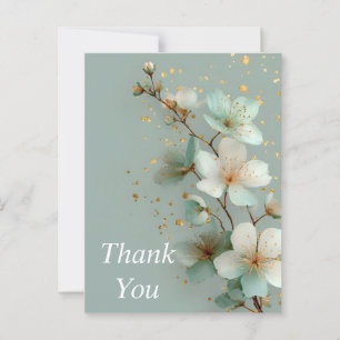 Postale Carte de remerciements floral ivoire, vert et or