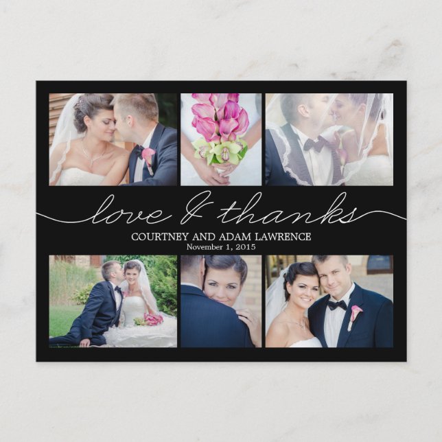 Postale Carte de remerciements Mariage d'écriture agréable (Devant)
