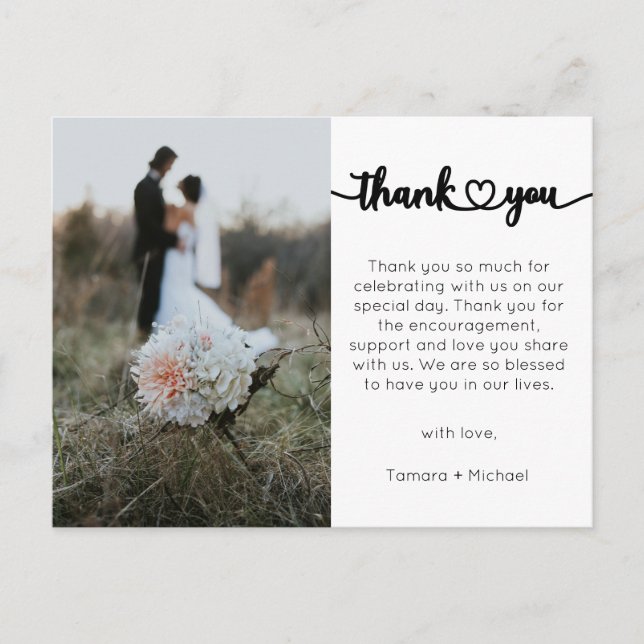 Postale Carte de remerciements mariage, Script moderne (Devant)