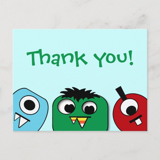 Postale Carte de remerciements Monster Kids (Devant)