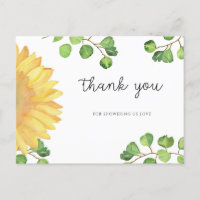 Carte de remerciements nuptiale de tournesol aquar