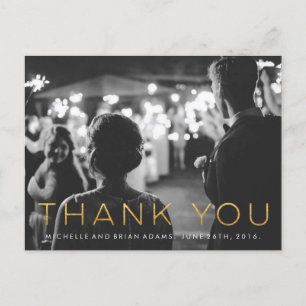 Postale Carte de remerciements photo Mariage Faux Gold