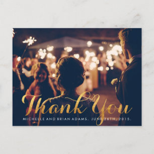 Postale Carte de remerciements photo Mariage Faux Gold