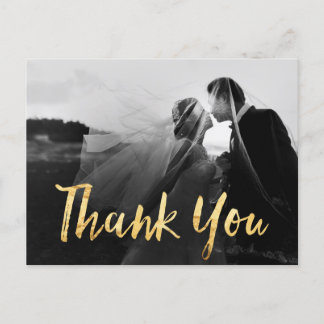 Postale Carte de remerciements photo Mariage Faux Gold