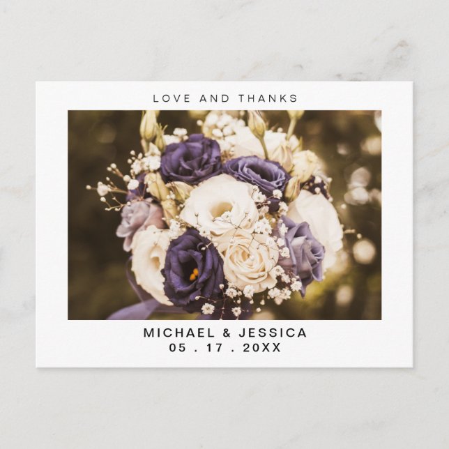 Postale Carte de remerciements photo Mariage simple (Devant)