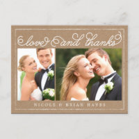 Carte de remerciements rustique de Mariage frontal