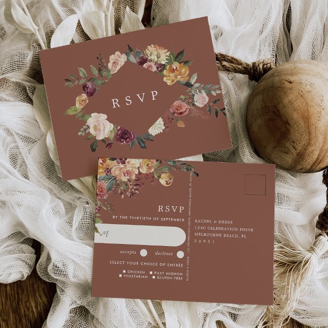 Postale Carte de réponse au choix de repas de mariage flor (Créateur téléchargé)