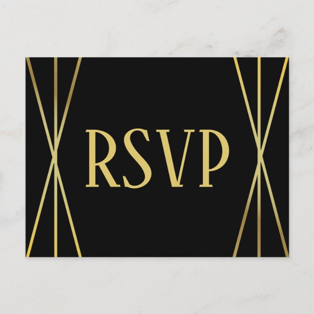 Postale Carte de réponse de design mi-moderne noir - RSVP (Devant)