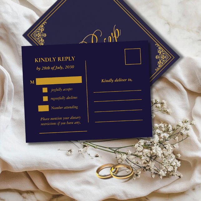 Postale Carte de réponse de mariage à cadre doré classique (Créateur téléchargé)