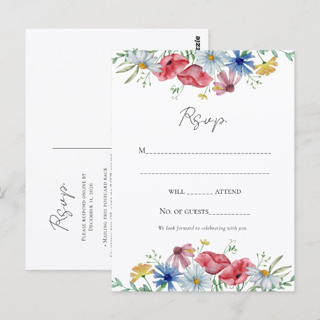 Postale Carte de réponse de mariage à l'aquarelle florale (Devant / Derrière)