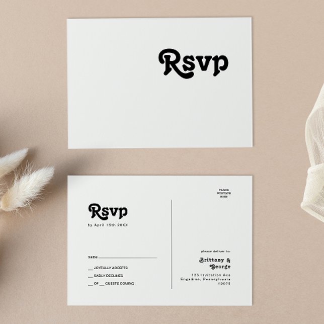 Postale Carte de réponse de mariage à lettrage rétro moder (Créateur téléchargé)