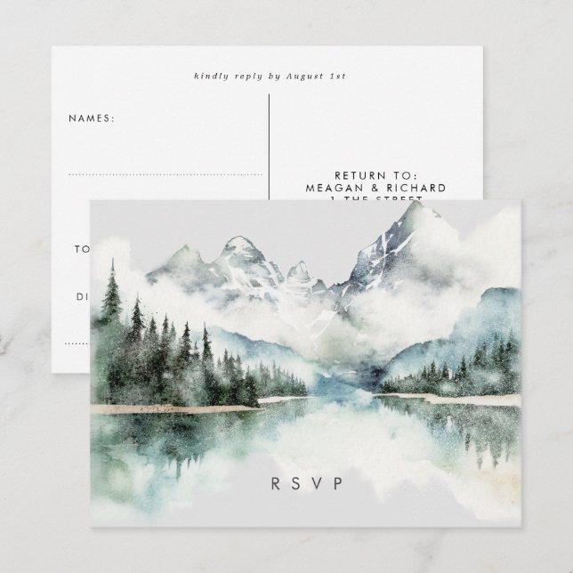 Postale carte de réponse de mariage au lac de la forêt rus (Devant / Derrière)