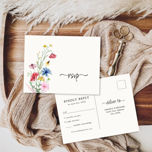 Postale Carte de réponse de mariage aux fleurs sauvages RS (Créateur téléchargé)