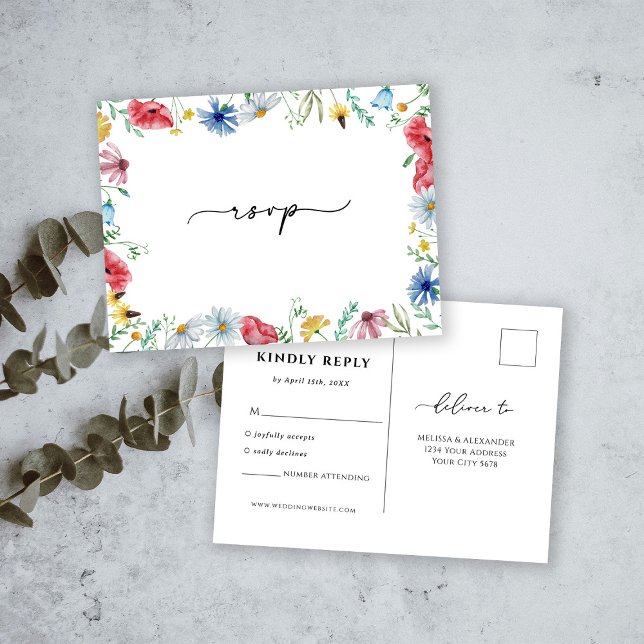 Postale Carte de réponse de mariage aux fleurs sauvages RS (Créateur téléchargé)