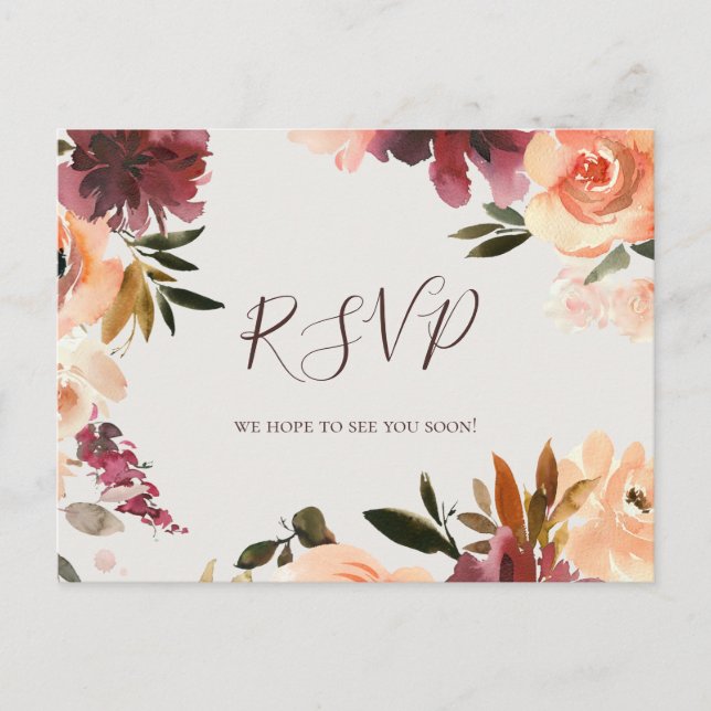Postale Carte de réponse de mariage beige floral orange de (Devant)