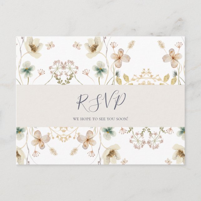 Postale Carte de réponse de mariage blanc | Fleur sauvage  (Devant)