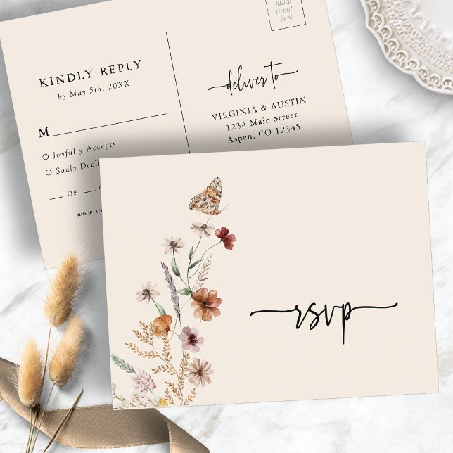 Postale Carte de réponse de mariage Boho (Boho RSVP Wedding Postcard
)