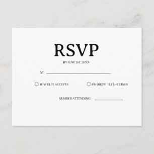 Postale Carte de réponse de mariage classique noir et blan