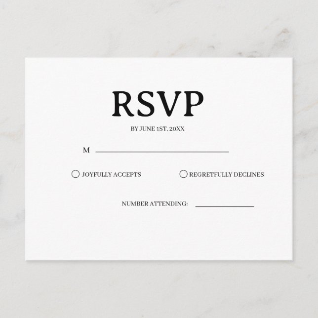 Postale Carte de réponse de mariage classique noir et blan (Devant)