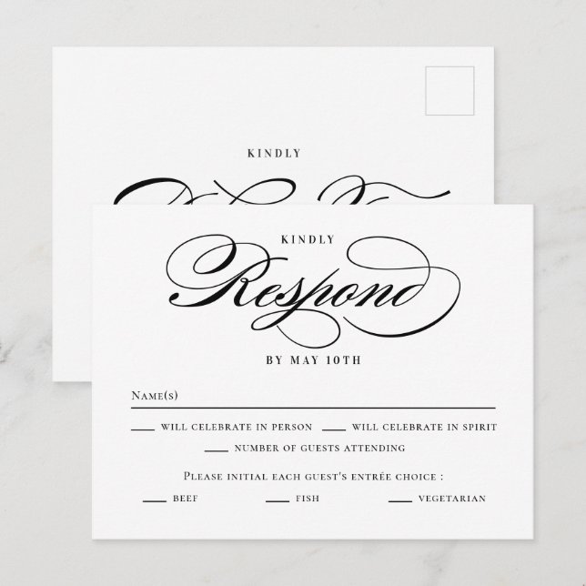Postale Carte de réponse de mariage couleur modifiable Scr (Devant / Derrière)