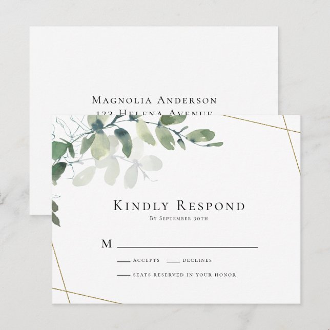 Postale CARTE DE RÉPONSE DE MARIAGE Fleurs d'eucalyptus PE (Devant / Derrière)