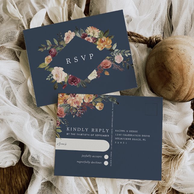 Postale Carte de réponse de mariage floral aquarelle Rusti (Créateur téléchargé)