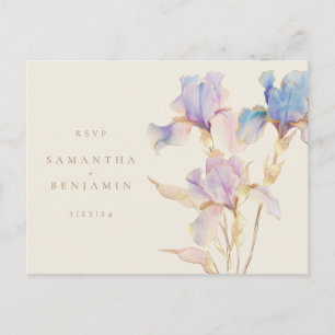 Postale Carte de réponse de mariage floral Iris élégant 