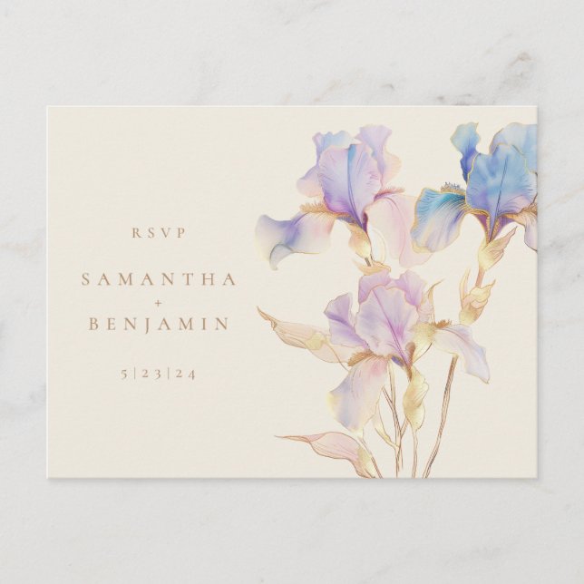 Postale Carte de réponse de mariage floral Iris élégant  (Devant)