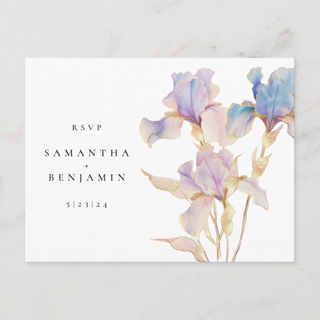 Postale Carte de réponse de mariage floral Iris élégant  (Devant)