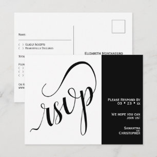 Postale Carte de réponse de mariage minimaliste noir et bl