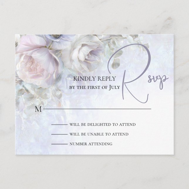Postale CARTE DE RÉPONSE DE MARIAGE | Pivoines pastel (Devant)