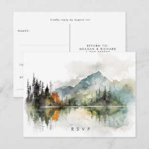 Postale carte de réponse de mariage rustique en forêt auto