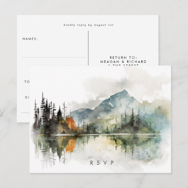 Postale carte de réponse de mariage rustique en forêt auto (Devant / Derrière)