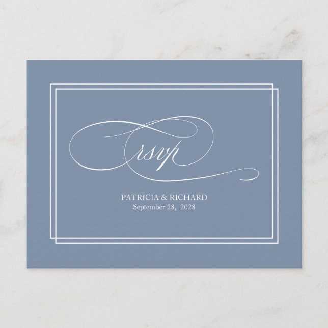 Postale Carte de réponse de mariage simple élégante bleu p (Devant)