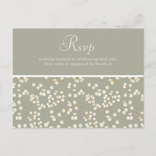 Postale Carte de réponse de mariage Vert Sage Or Floraison (Devant)