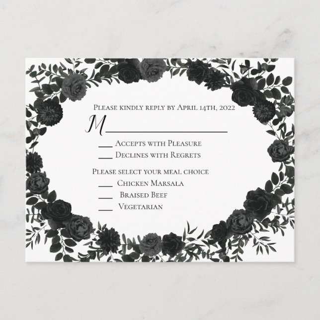 Postale Carte de réponse du Mariage gothique Rose blanc et (Devant)
