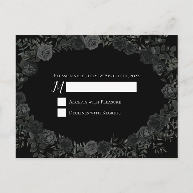 Postale Carte de réponse du Mariage gothique Rose blanc et (Devant)