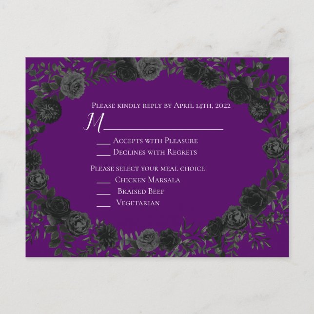 Postale Carte de réponse du Mariage gothique Rose violet e (Devant)