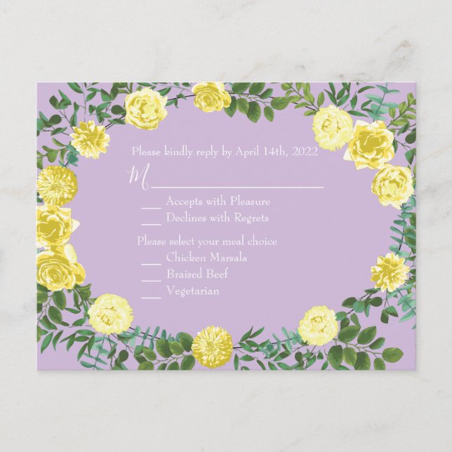 Postale Carte de réponse du Mariage Rose Lilac jaune clair (Devant)