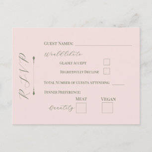 Postale Carte de réponse Fleur pastel Rose pâle