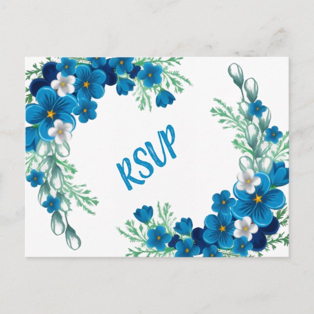 Postale Carte de réponse florale bleu ciel élégante (Devant)