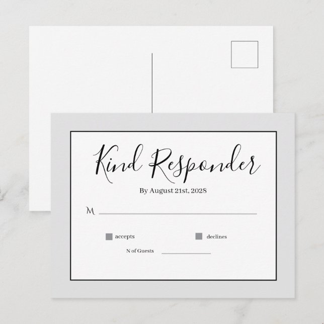 Postale Carte de réponse minimale élégante pour mariage (Devant / Derrière)
