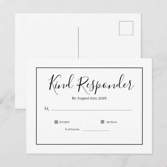 Postale Carte de réponse minimale élégante pour mariage (Devant / Derrière)