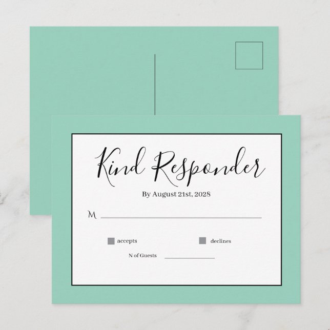 Postale Carte de réponse minimale élégante pour mariage (Devant / Derrière)