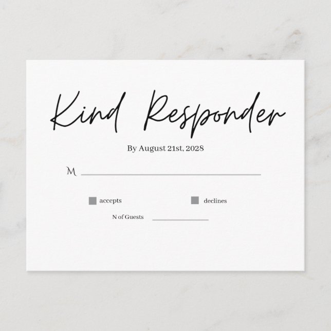 Postale Carte de réponse minimale élégante pour mariage (Devant)