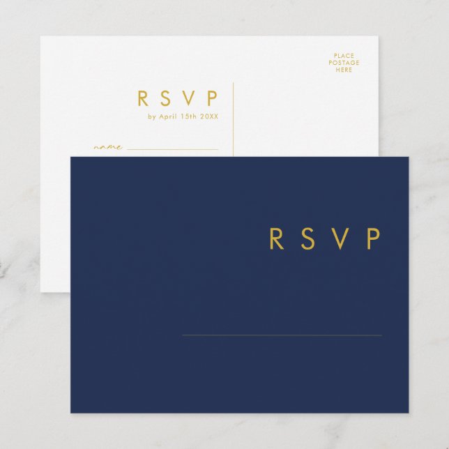 Postale Carte de réponse moderne bleu marine | or pour le  (Devant / Derrière)