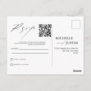 Postale Carte de réponse QR Code de mariage moderne simple